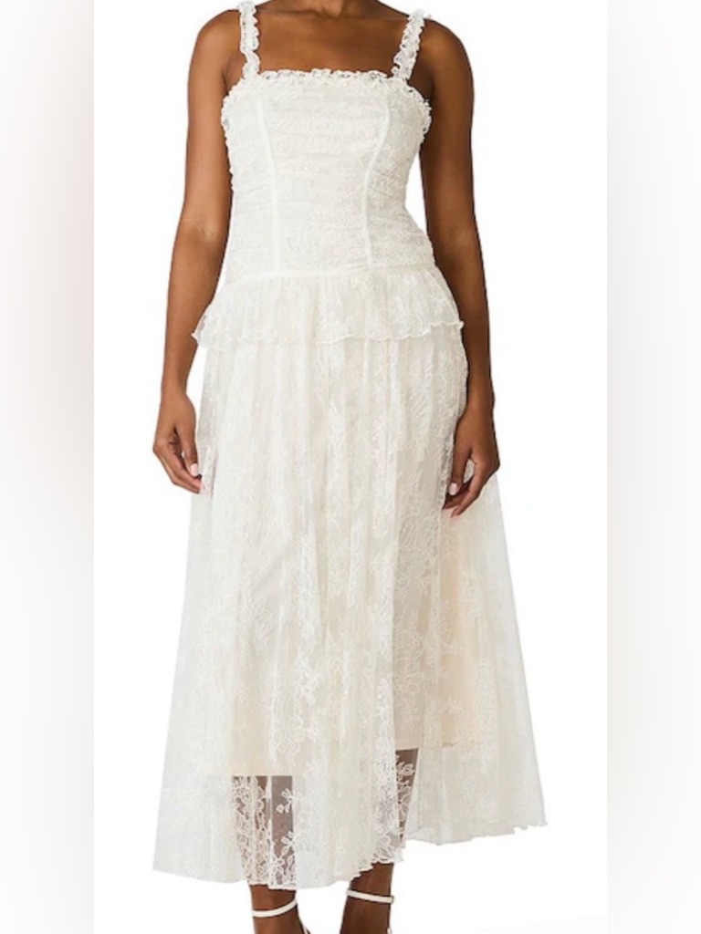 Steve Madden White Lace Tiered Midi Dress
